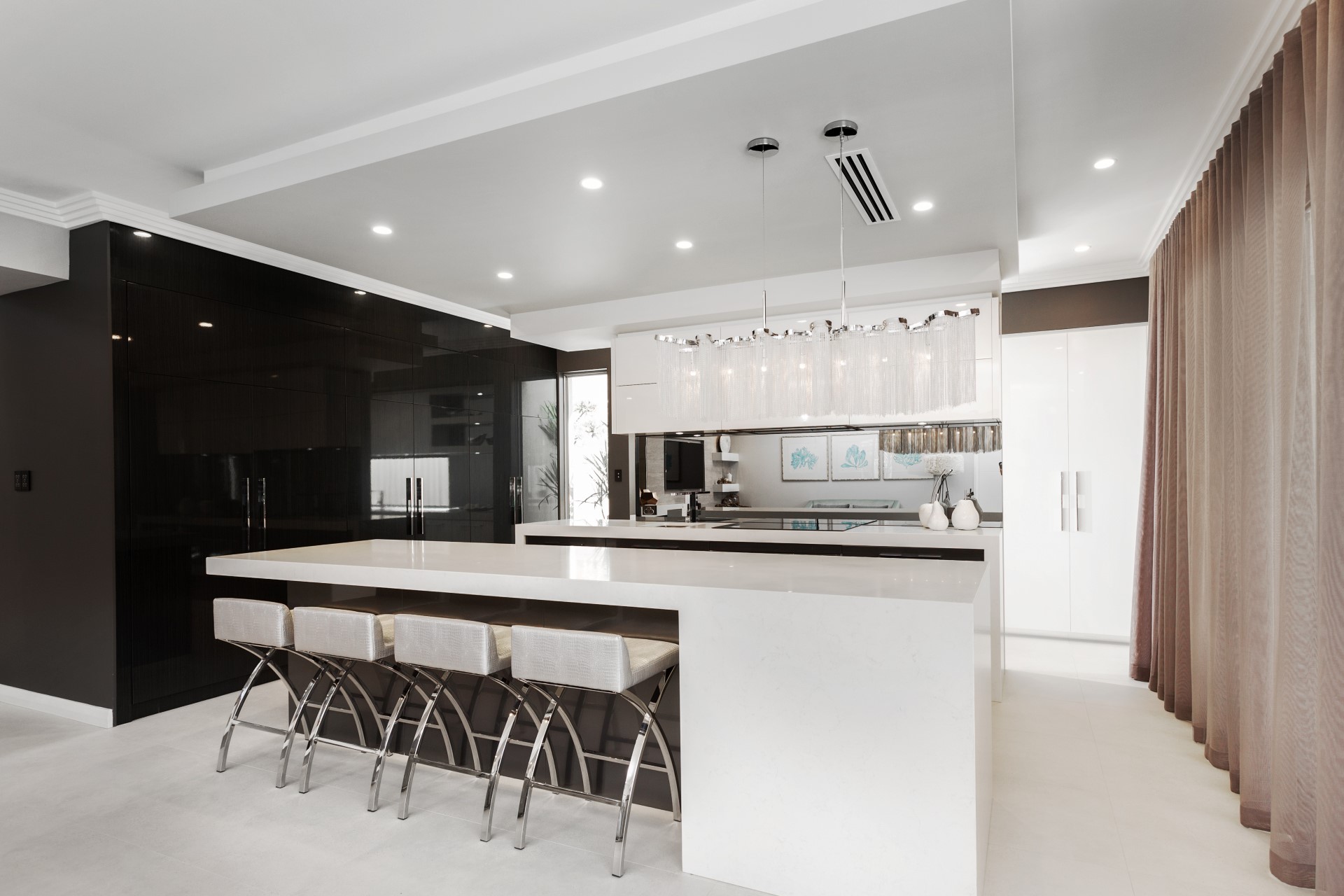 black and silver open kitchen