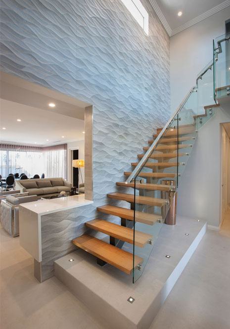 custom two storey home design with modern style stair